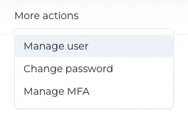 More actions menu with Manage MFA option