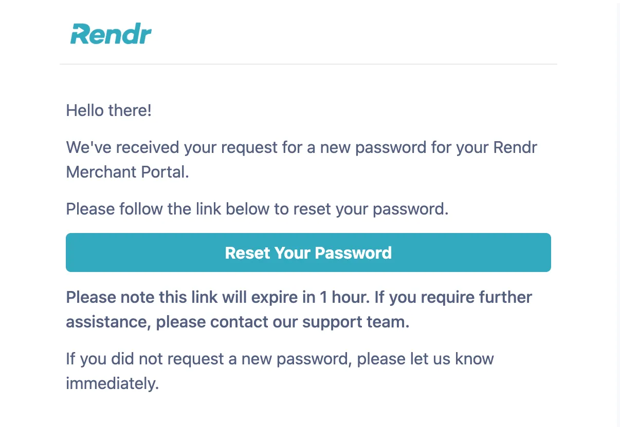 Password reset email with Reset Your Password button