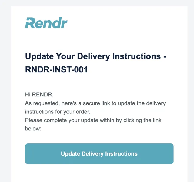 Update Your Delivery Instructions email with secure link button